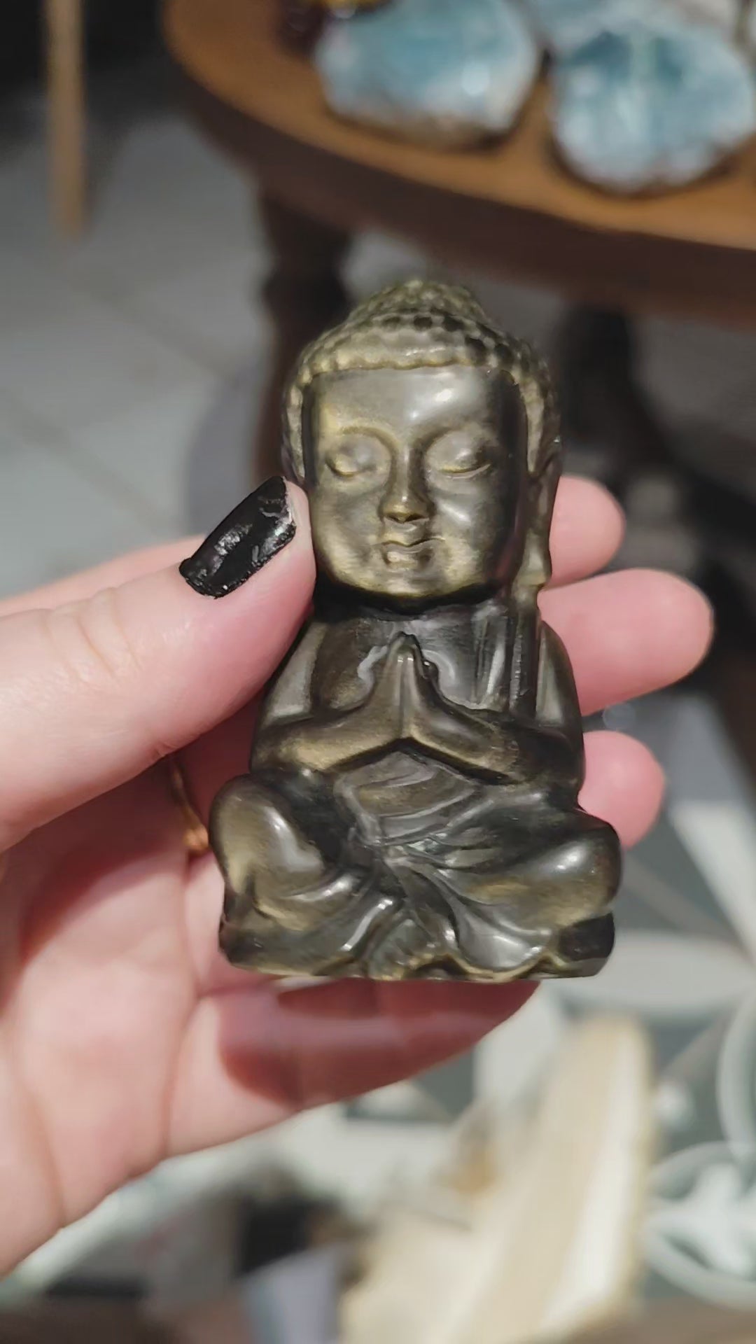 Bouddha Obsidienne Dorée AAA
