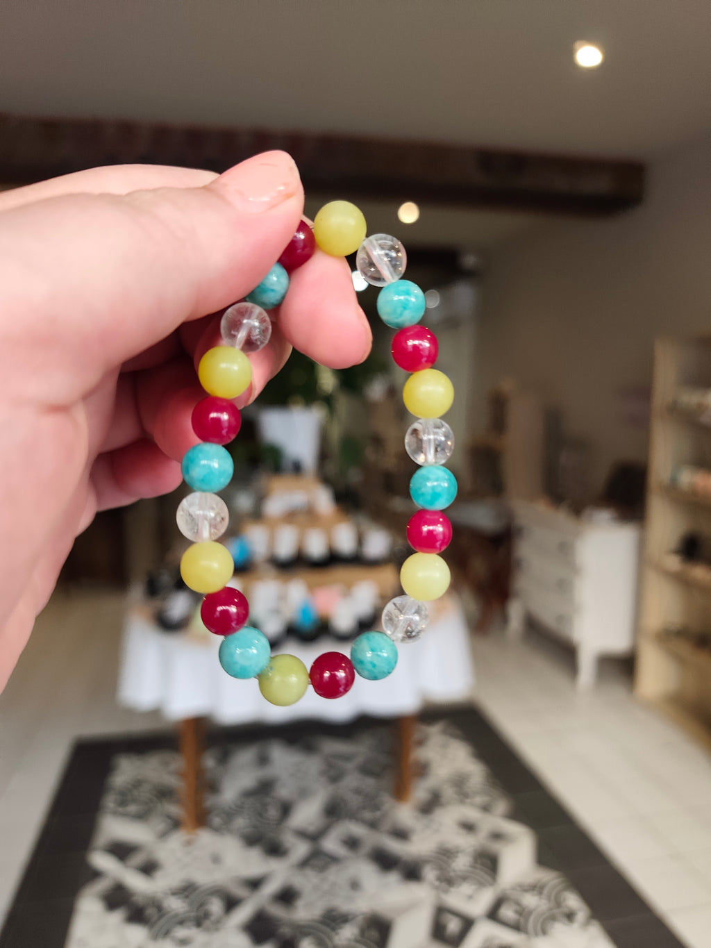 Bracelet Ultra Solaire — Cristal de Roche, Rubis Chauffé, Amazonite & Serpentine Jaune