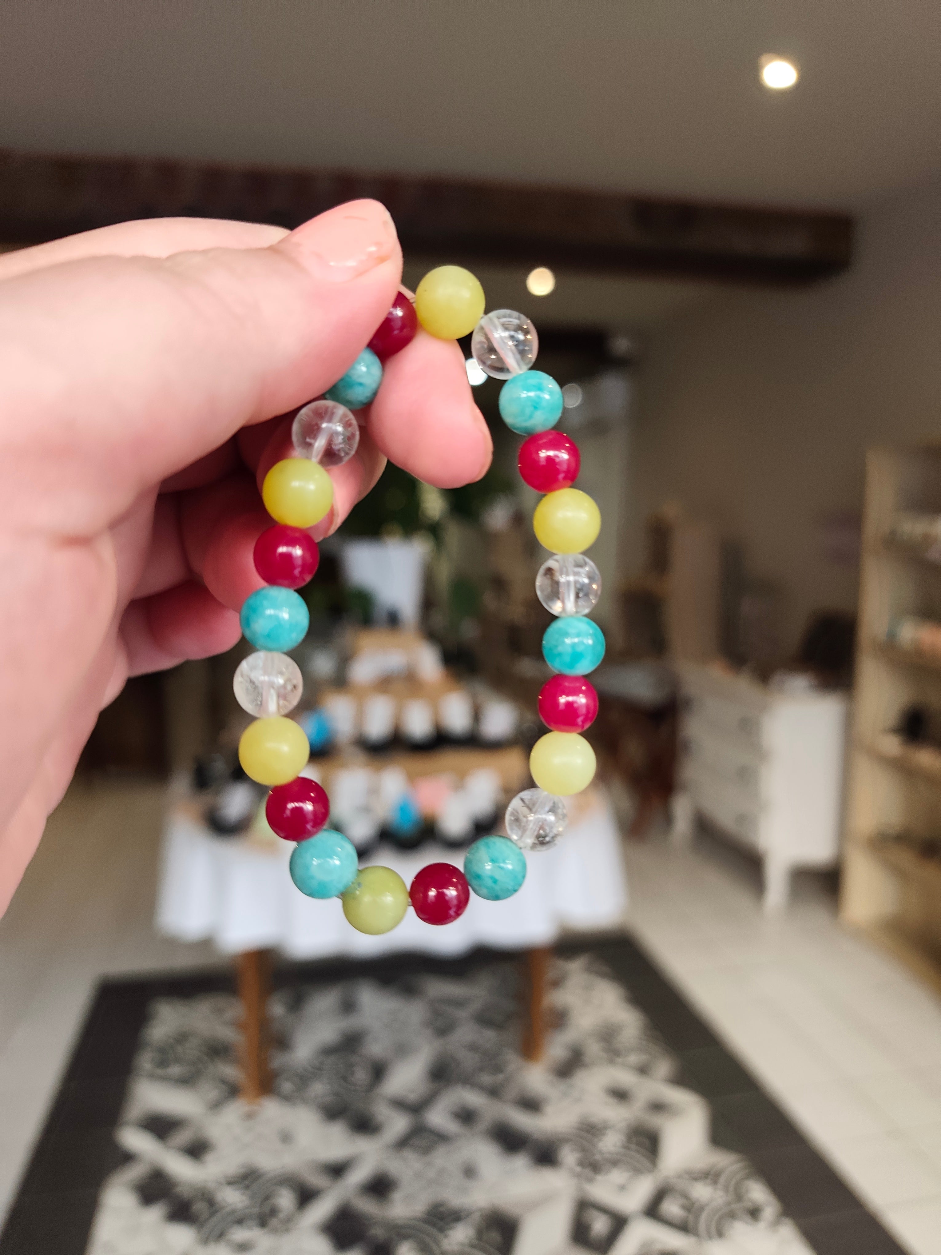 Bracelet Ultra Solaire — Cristal de Roche, Rubis Chauffé, Amazonite & Serpentine Jaune