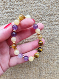 Bracelet “Aura Solaire” – Calcite Jaune, Œil de Tigre & Améthyste ✨