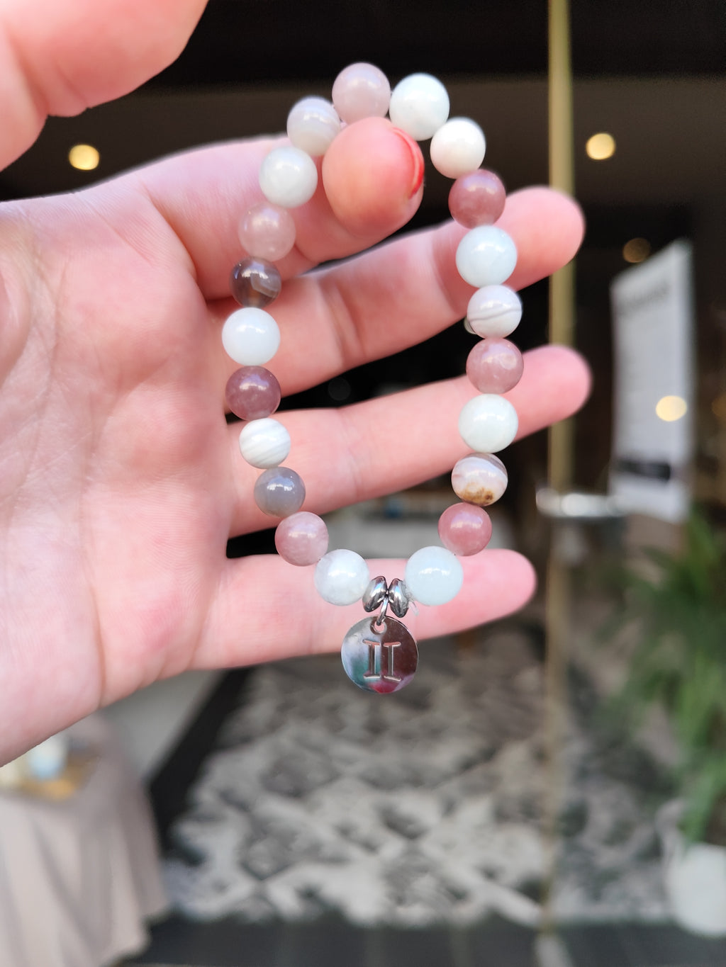 Bracelet Gémeaux ♊ – Aigue-marine, Aventurine Rose & Agate du Botswana | Énergie & Harmonie