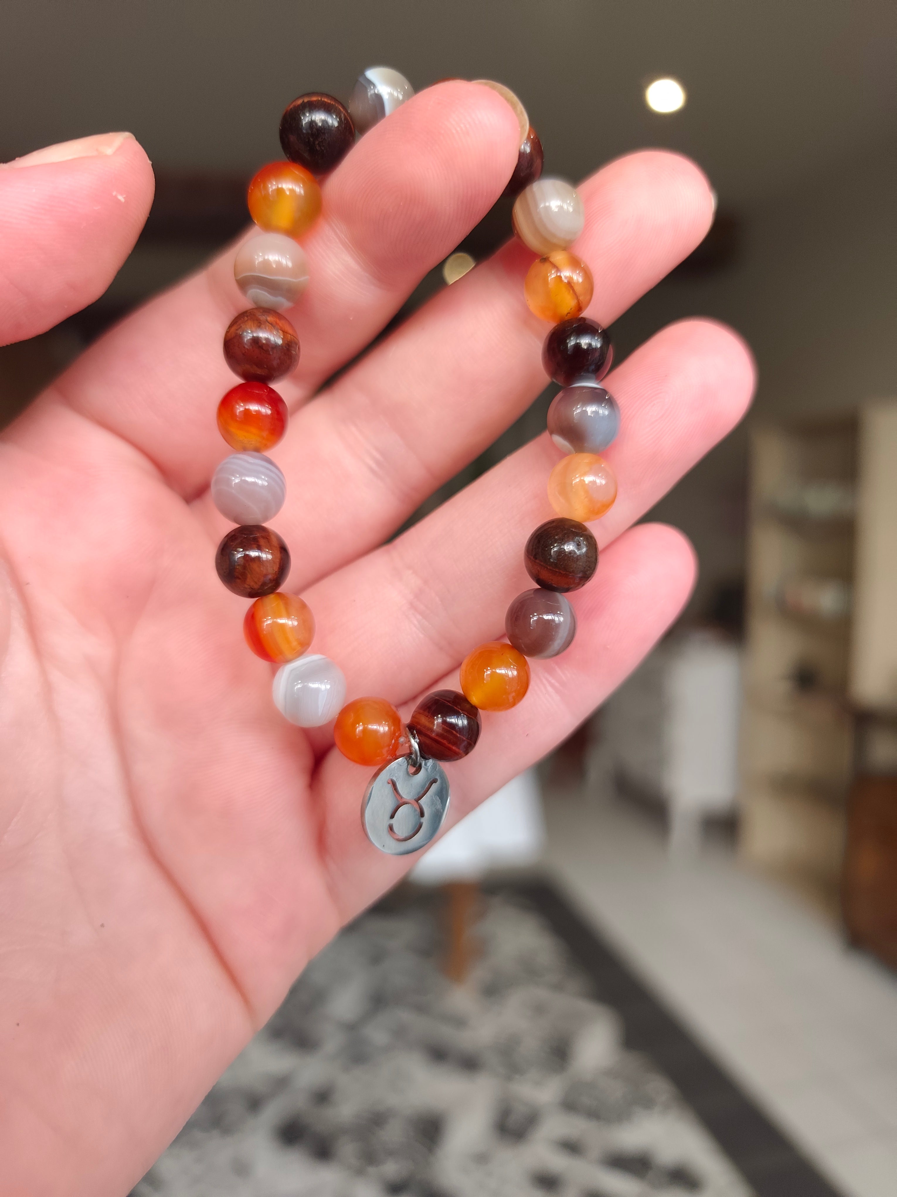 Bracelet astro Taureau ♉ — Cornaline, Agate du Botswana & Œil de Taureau
