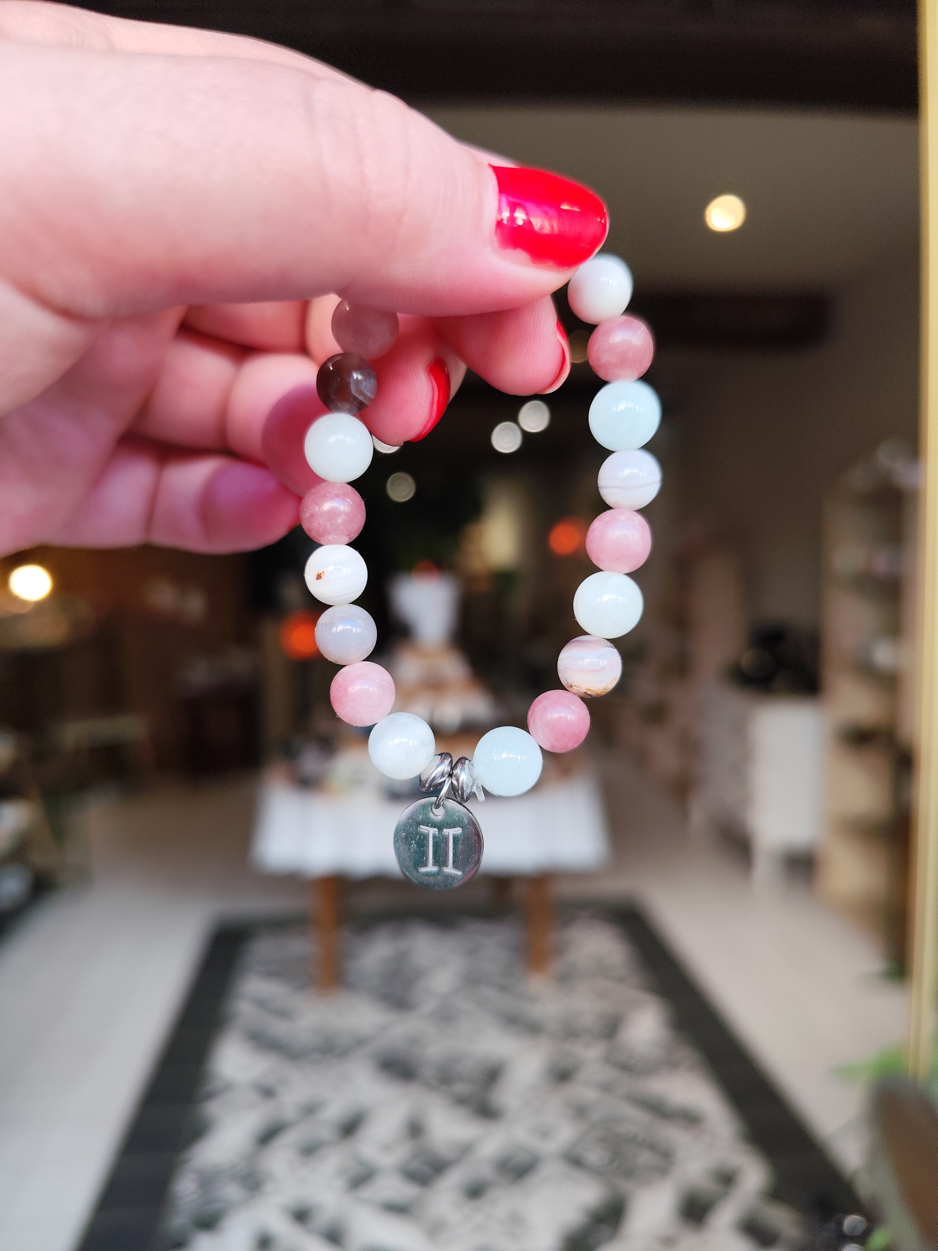 Bracelet Gémeaux ♊ – Aigue-marine, Aventurine Rose & Agate du Botswana | Énergie & Harmonie