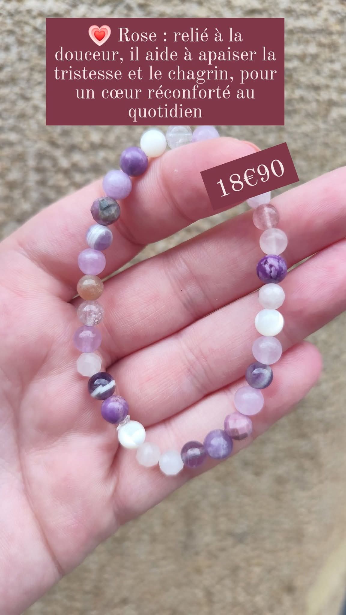 Bracelet Lilas – Apaisement et Amour | Phosphodérite, Améthyste, Nacre, Quartz Rose, Lépidolite