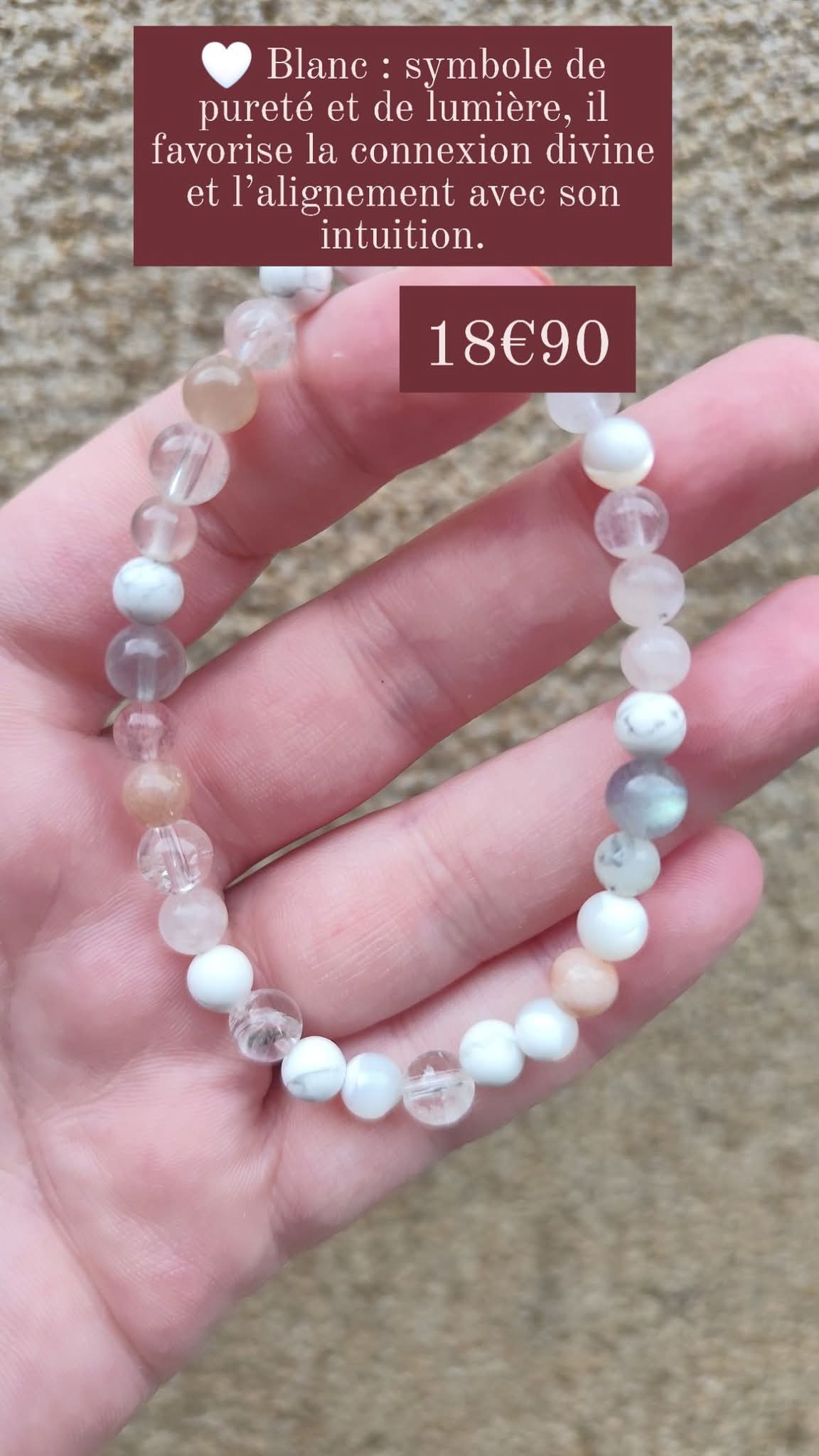 Bracelet Blanc “Douceur & Sagesse” – Cristal de Roche, Nacre, Pierre de Lune, Agate, Labradorite