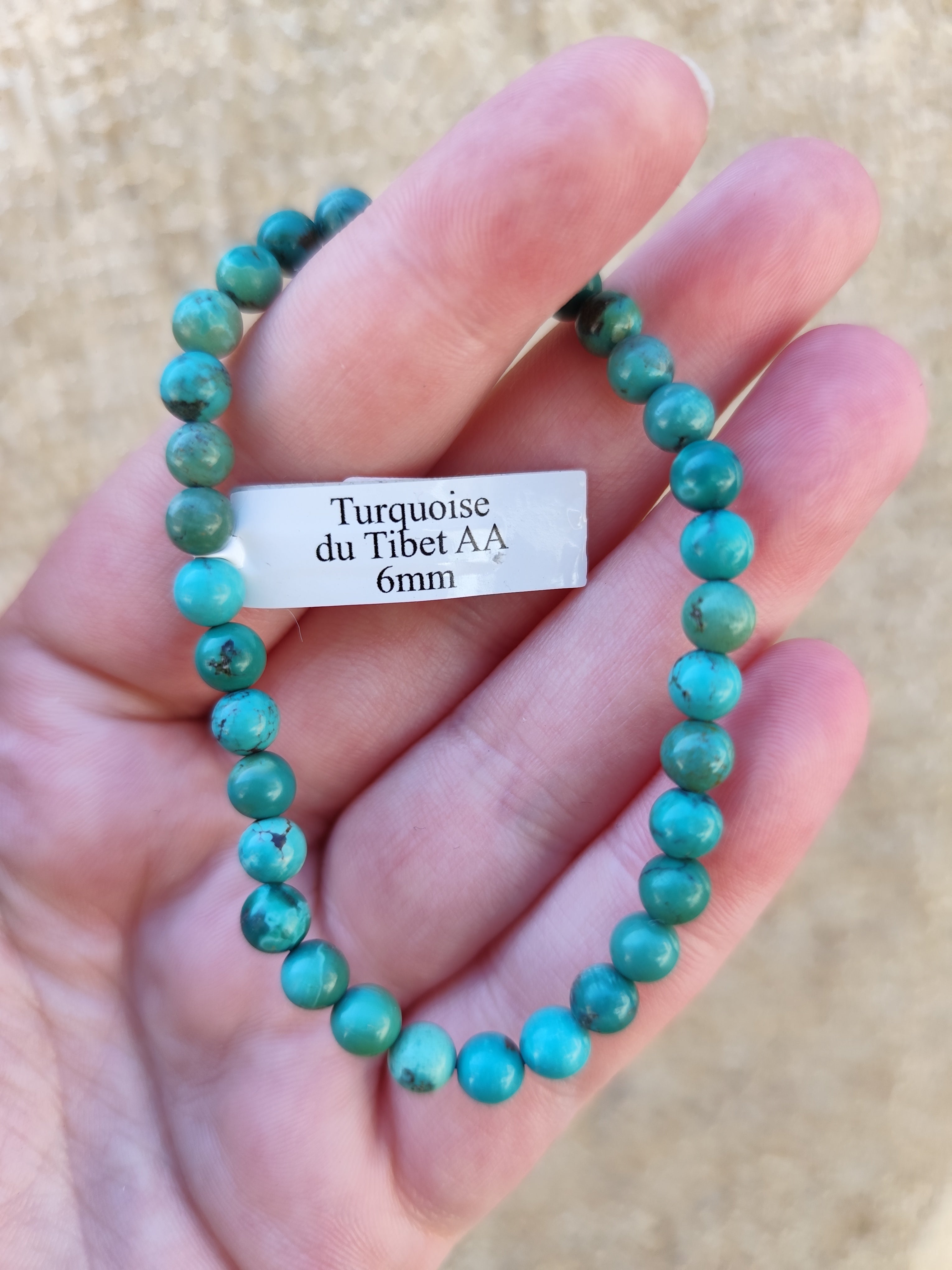 Bracelet Turquoise du Tibet 6 mm en AA – Perles Naturelles