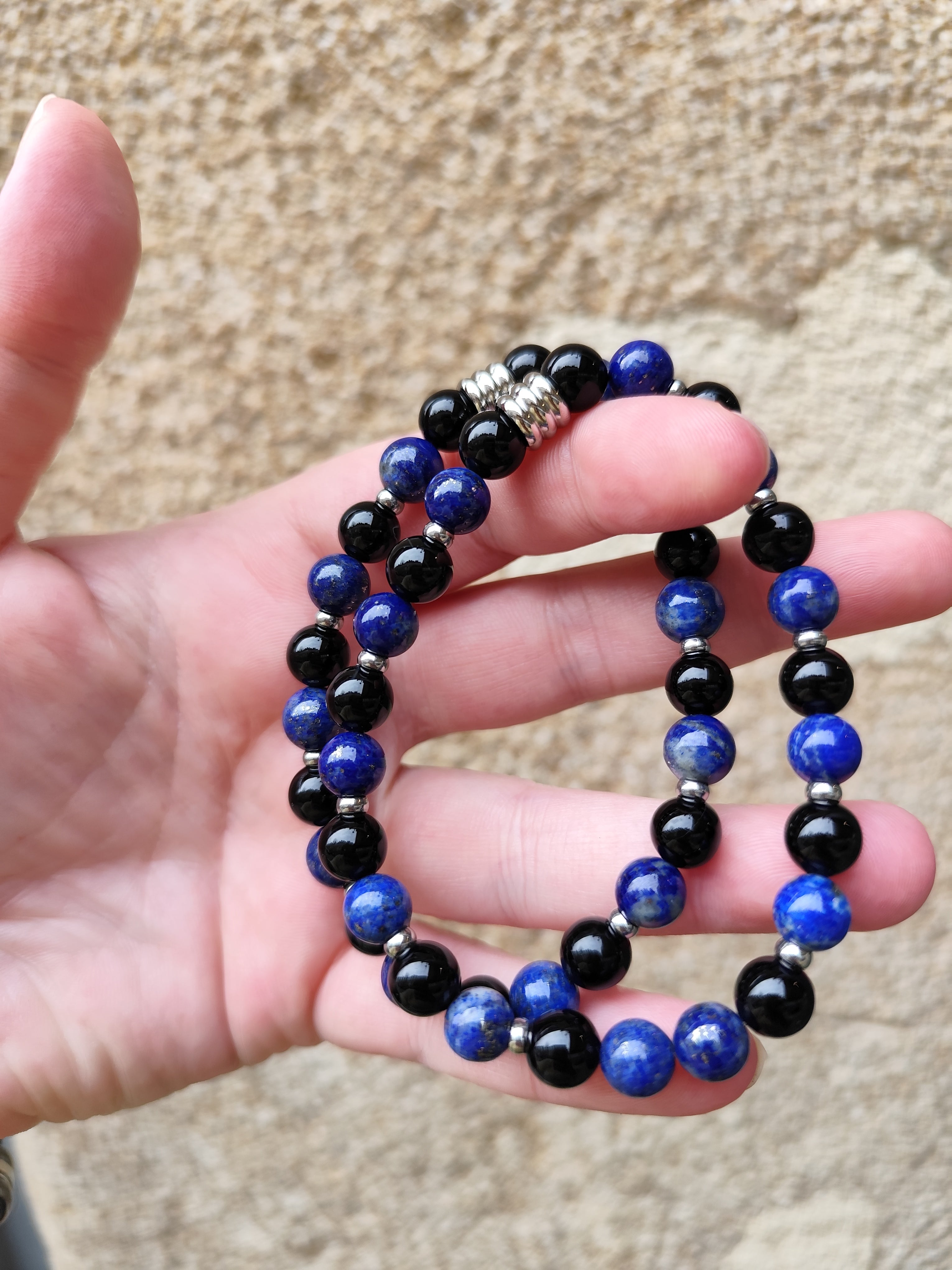 Bracelet homme 18 cm en Onyx et Lapis Lazuli – Pierres naturelles qualité A & acier inoxydable