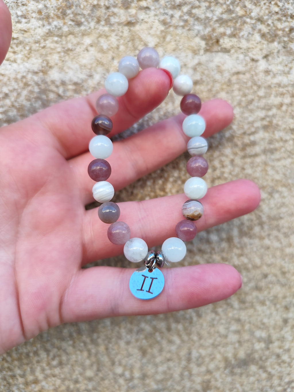 Bracelet Gémeaux ♊ – Aigue-marine, Aventurine Rose & Agate du Botswana | Énergie & Harmonie