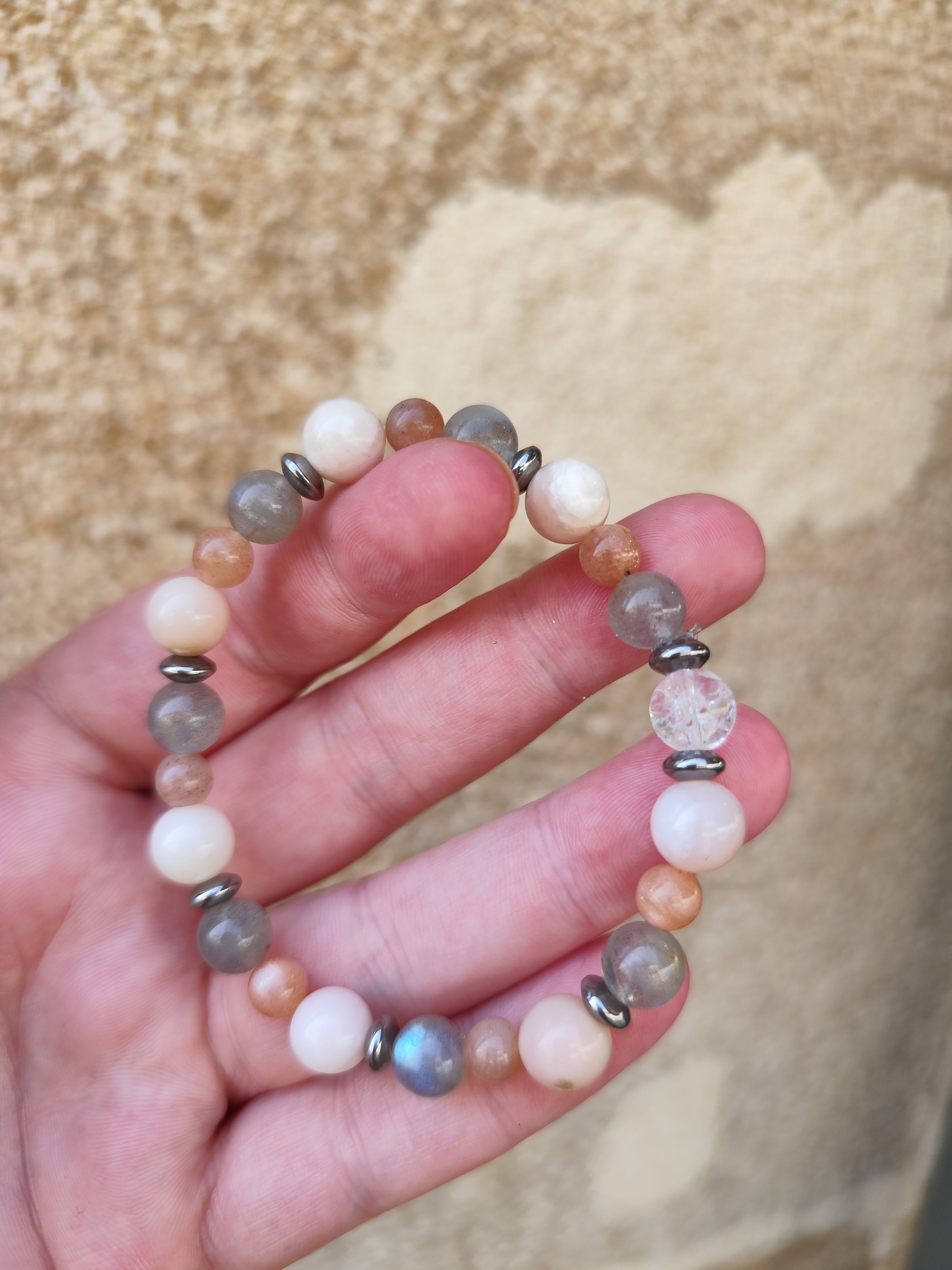 Bracelet Douceur, amitié, apprendre à s'aimer, prendre soin de soi / Labradorite, opale rose, pierre de Lune