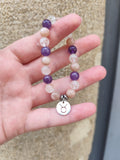🌙 Bracelet Signe Astrologique Taureau – Pierre de Lune, Cristal de Roche & Améthyste