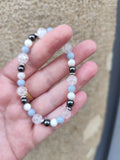Bracelet connexion aux anges, douceur, paix, repos / Angélite, nacre, Hématite, Quartz craquelé
