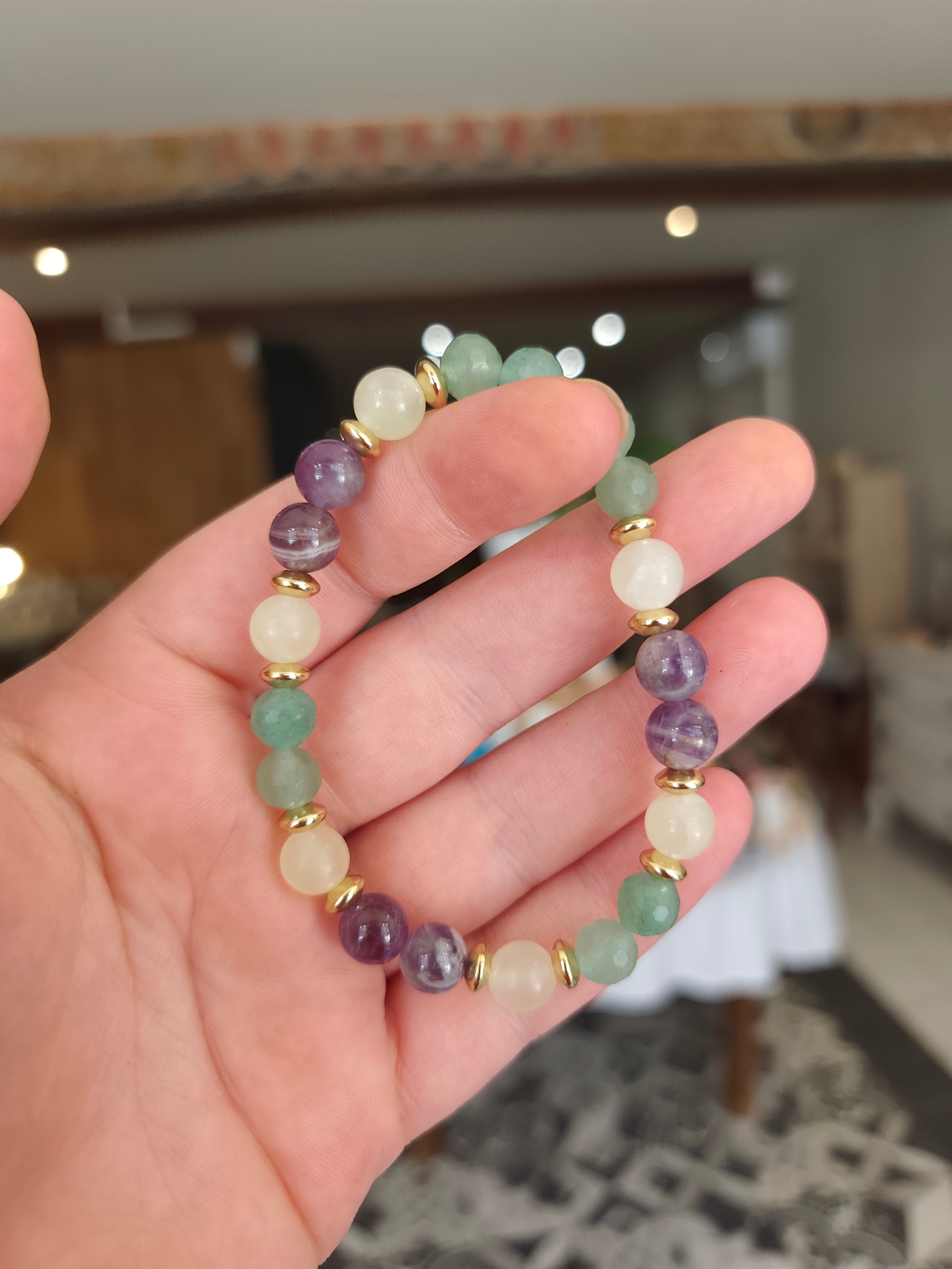Bracelet « Le Jardin des Fées » — Améthyste, Aventurine verte & Jade de Chine