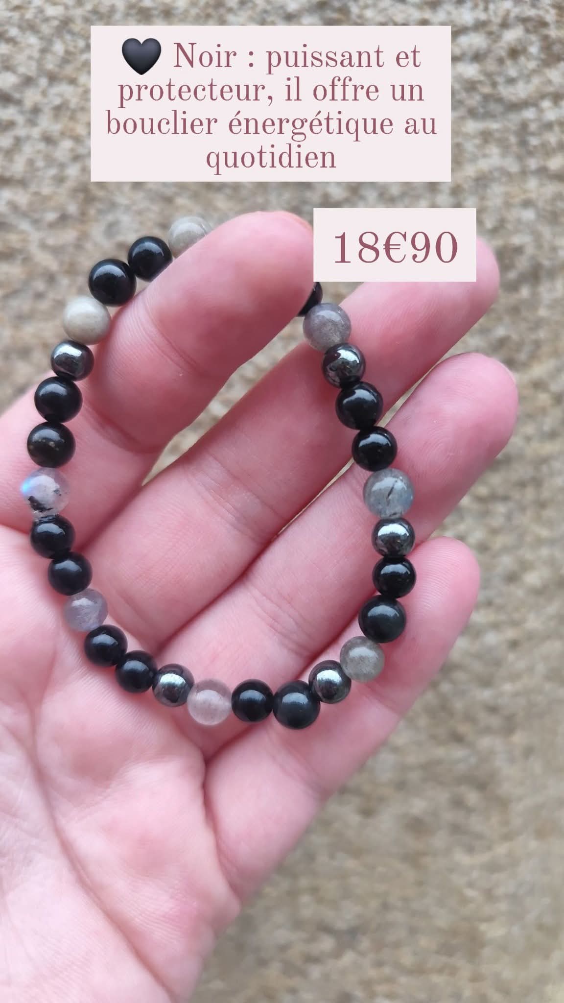 Bracelet 6 mm en Obsidienne noire, Tourmaline, Labradorite et Hématite – Protection & Ancrage