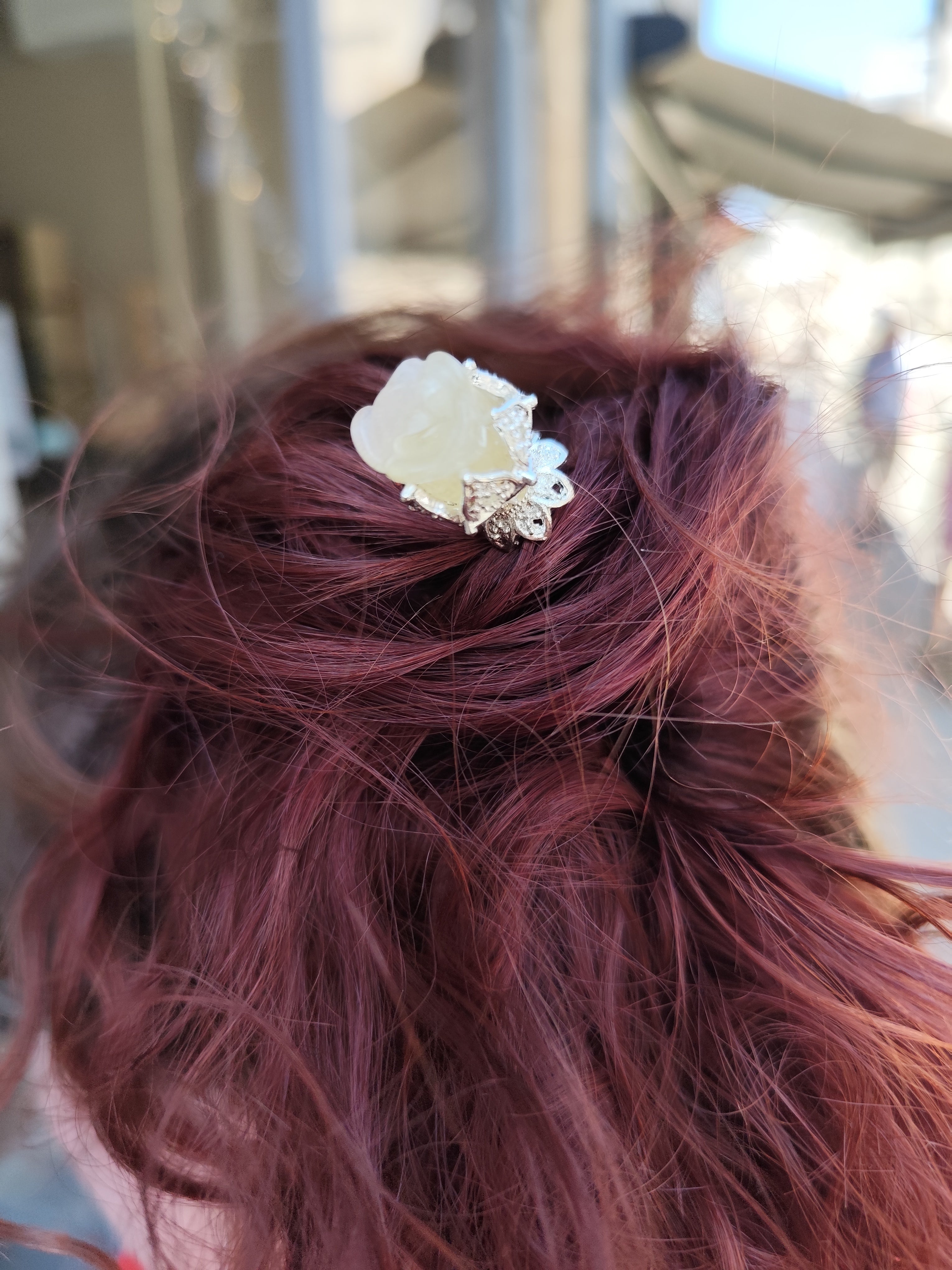 Broche cheveux / fluorine verte- jaune