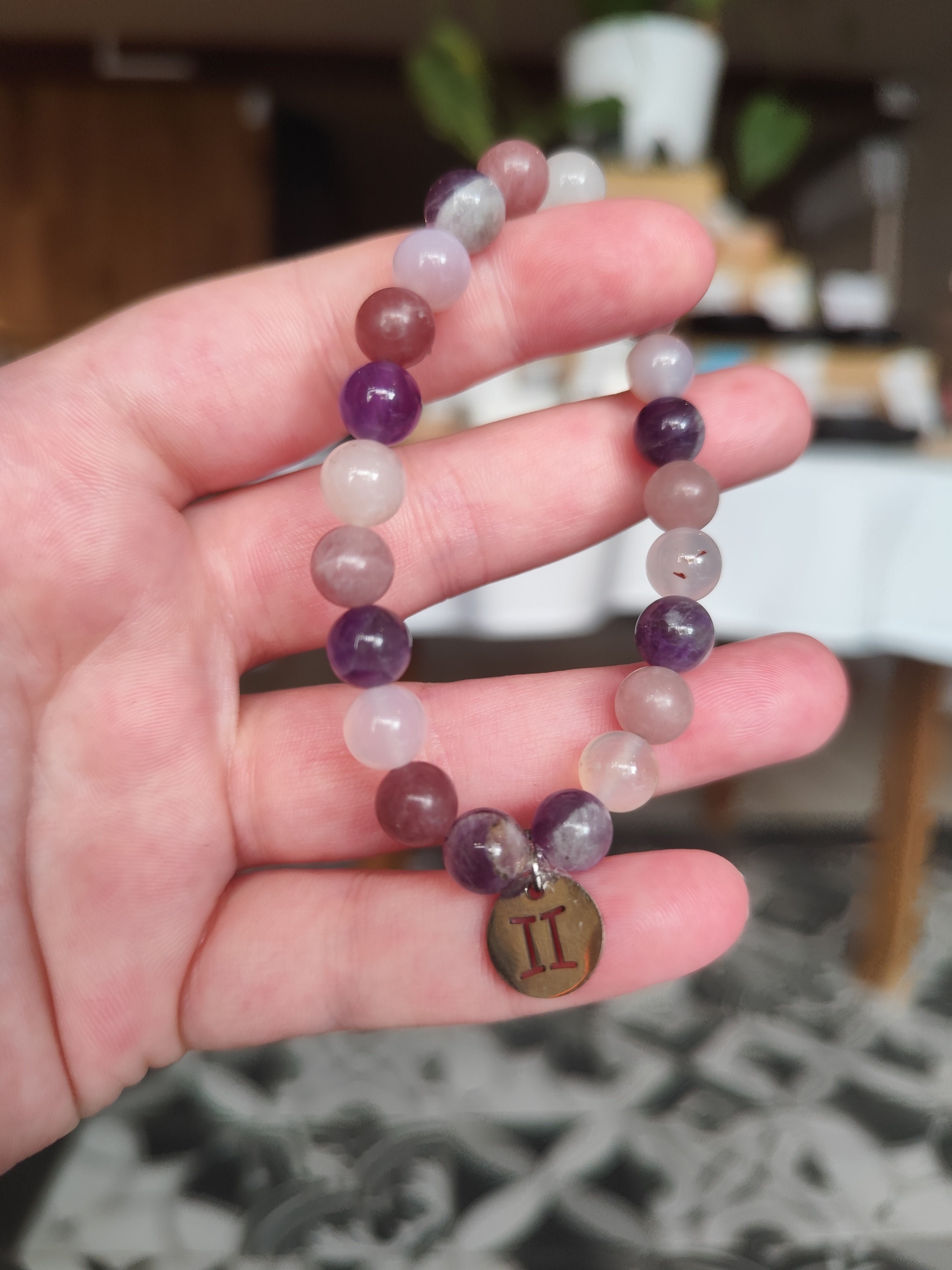 Bracelet astrologique Gémeaux – Aventurine Rose, Agate Rose & Améthyste