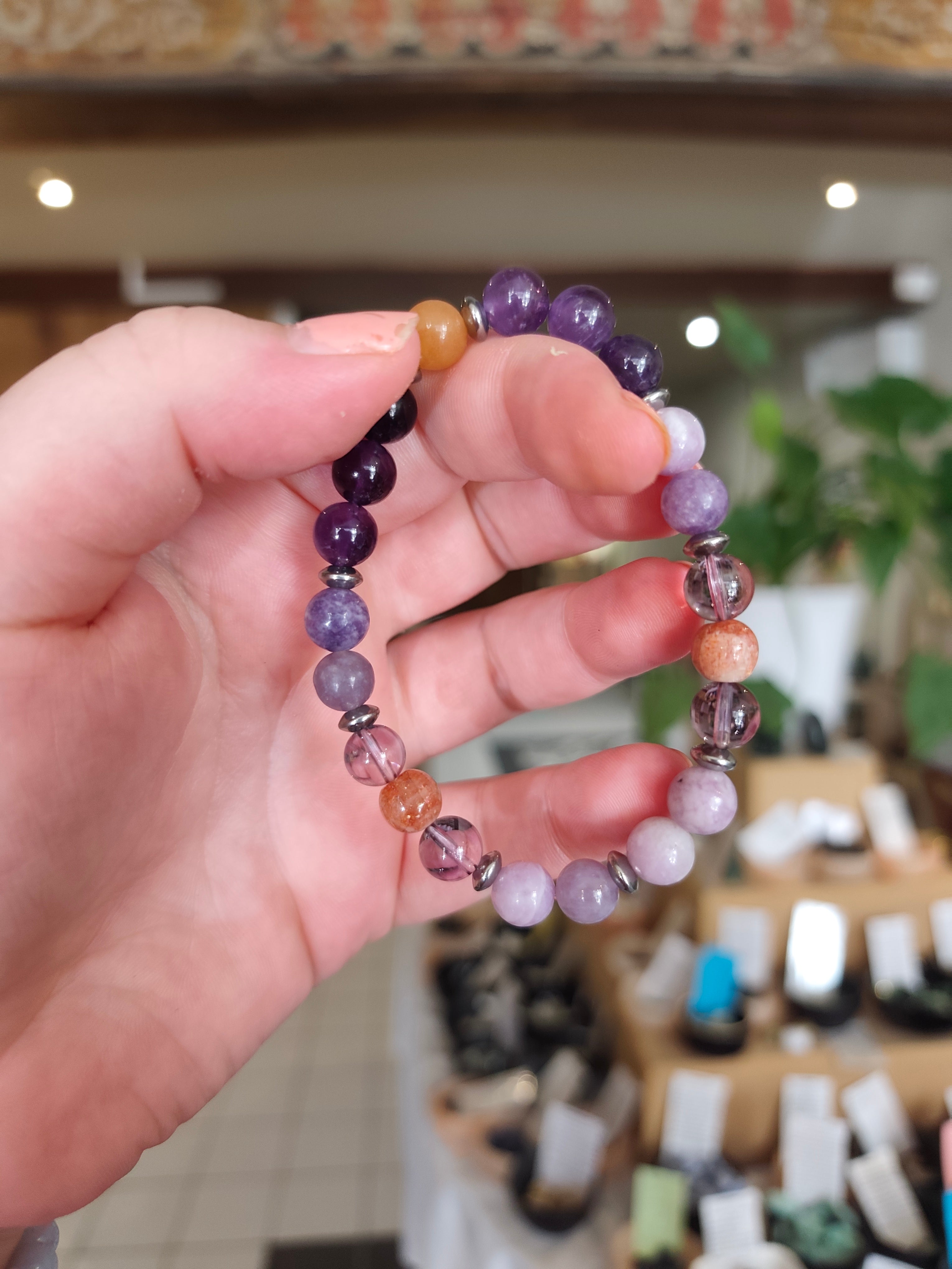 Bracelet Sweet Purple / Améthyste, lépidolite , pierre de soleil, amétrine