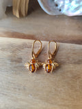 Boucles d’oreilles Ambre - abeille – argent 925 doré à l’or fin – bijou femme nature – élégantes et symboliques