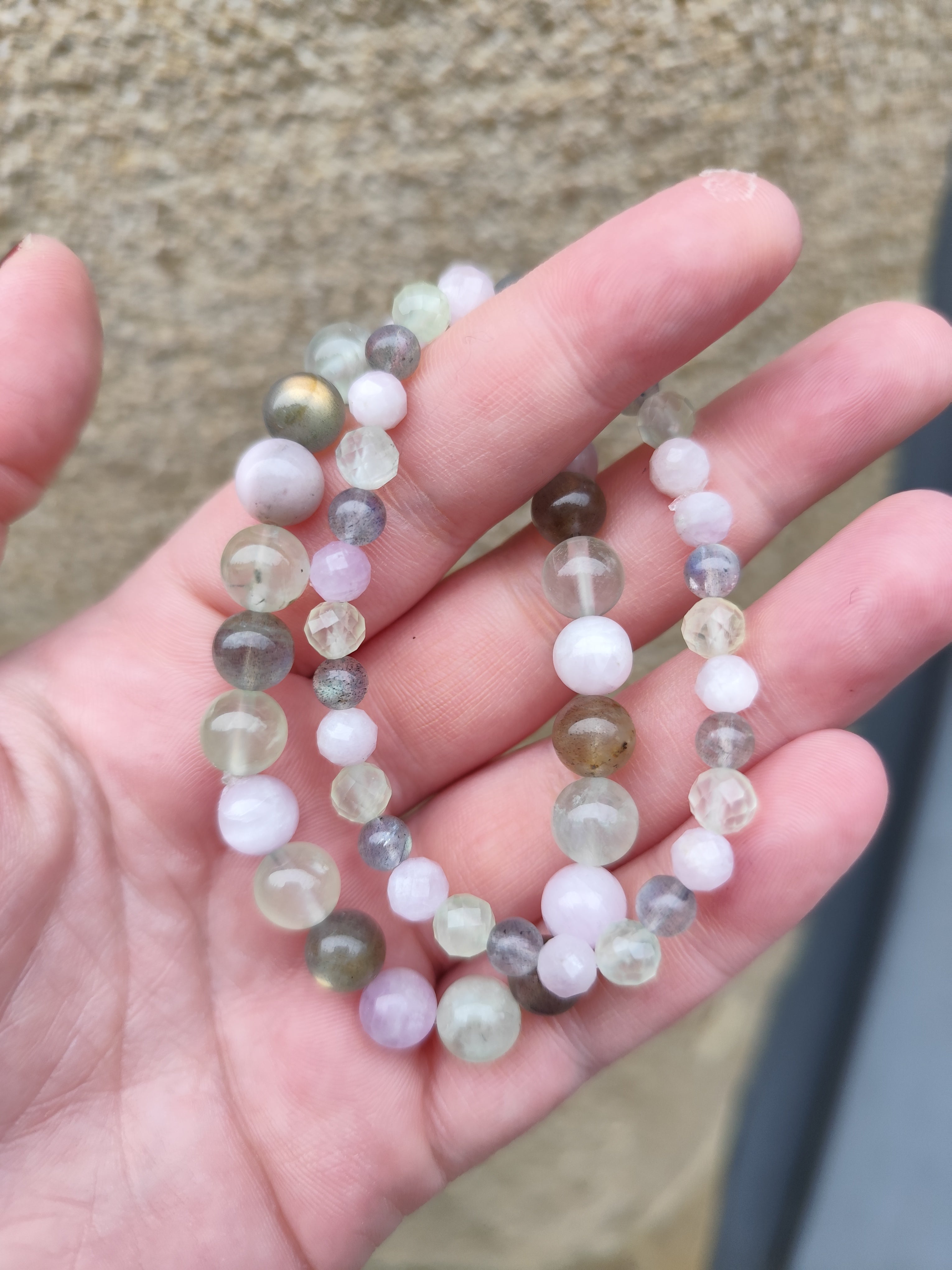 Bracelet Duo Amour, paix intérieure, chance, protection / Kunzite, Jade de Chine, labradorite