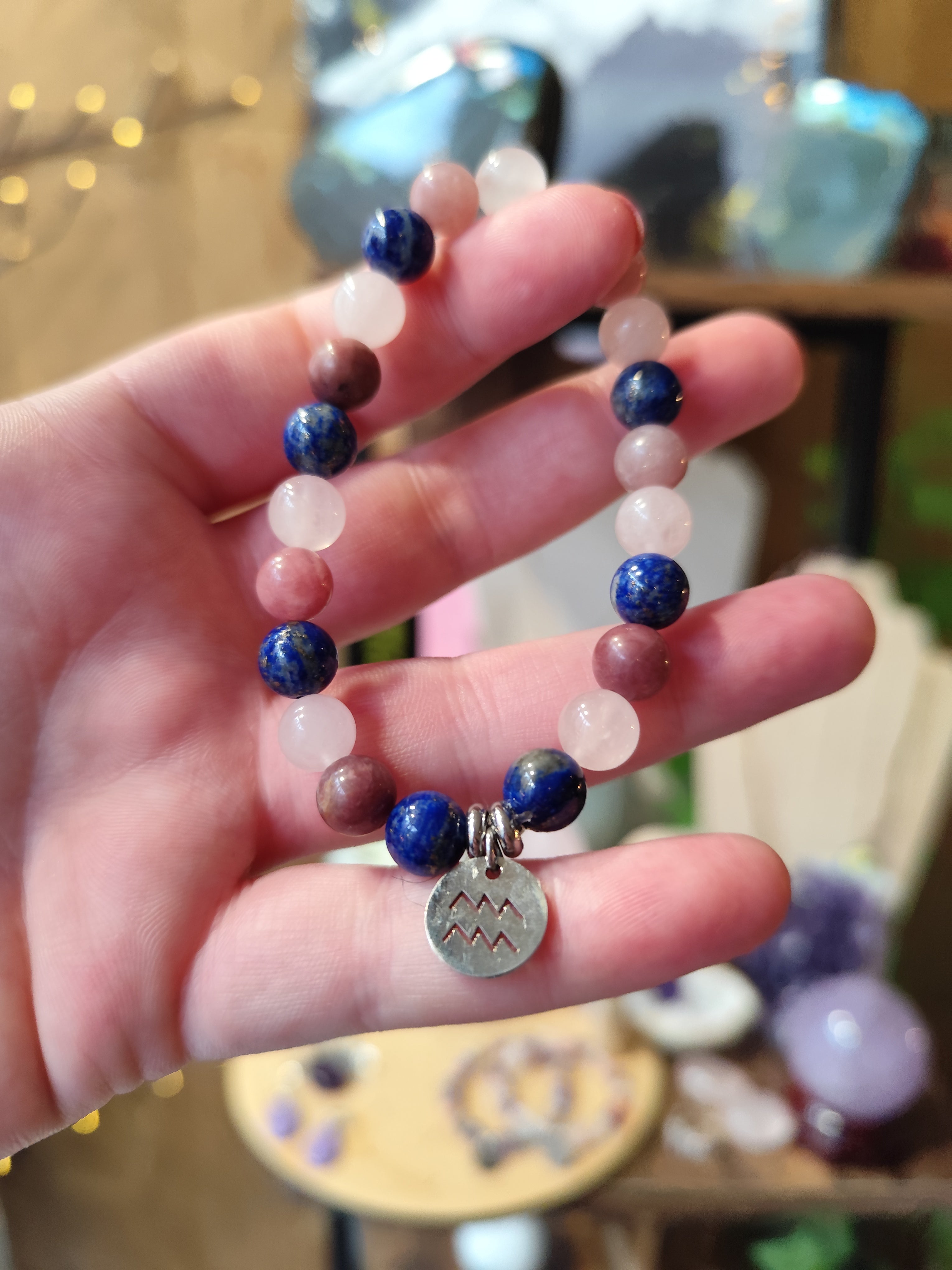 Bracelet Astro Verseau – Lapis Lazuli, Quartz Rose & Aventurine | Création Artisanale