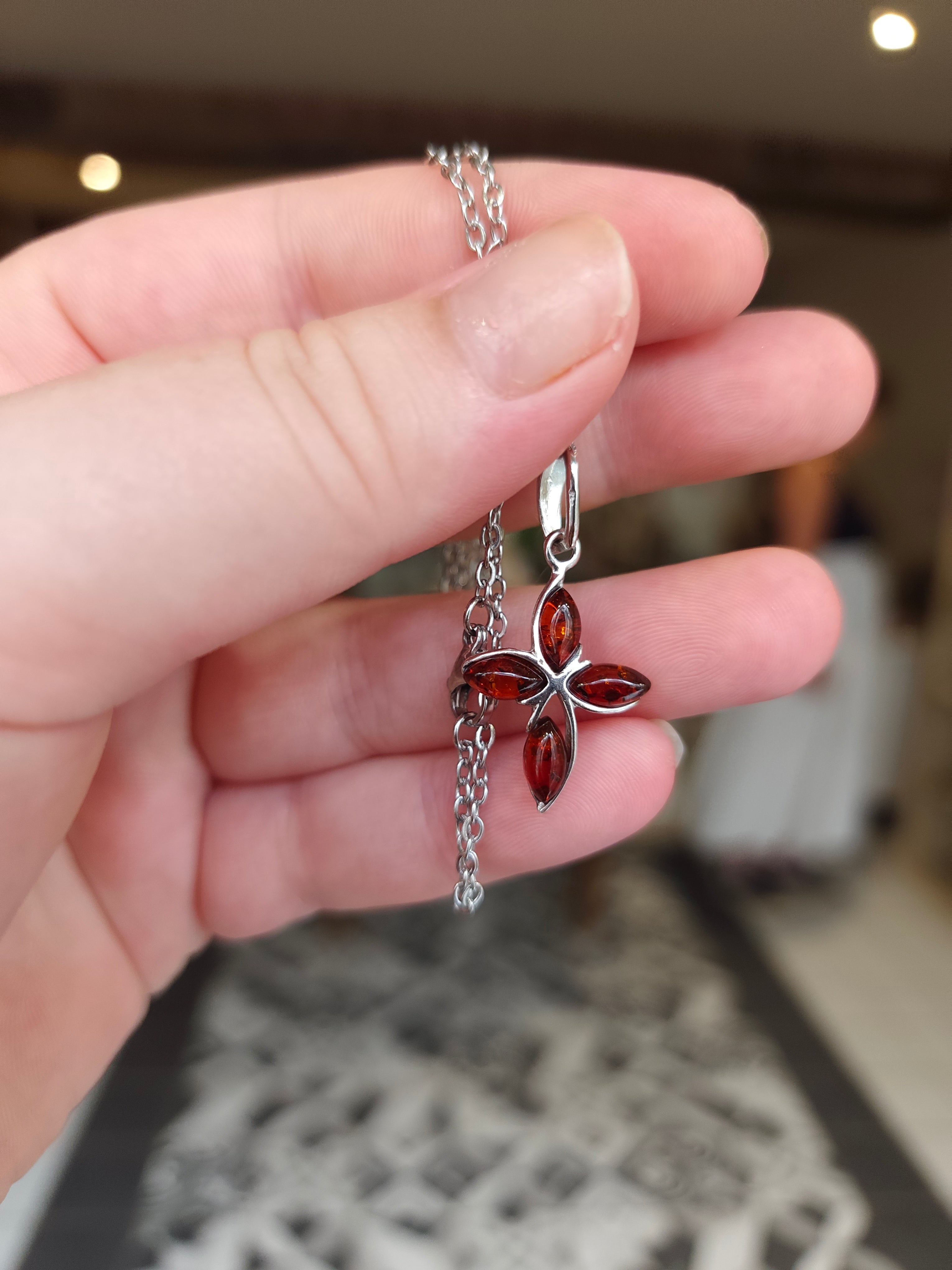 Pendentif Croix en Ambre Cognac & Argent 925