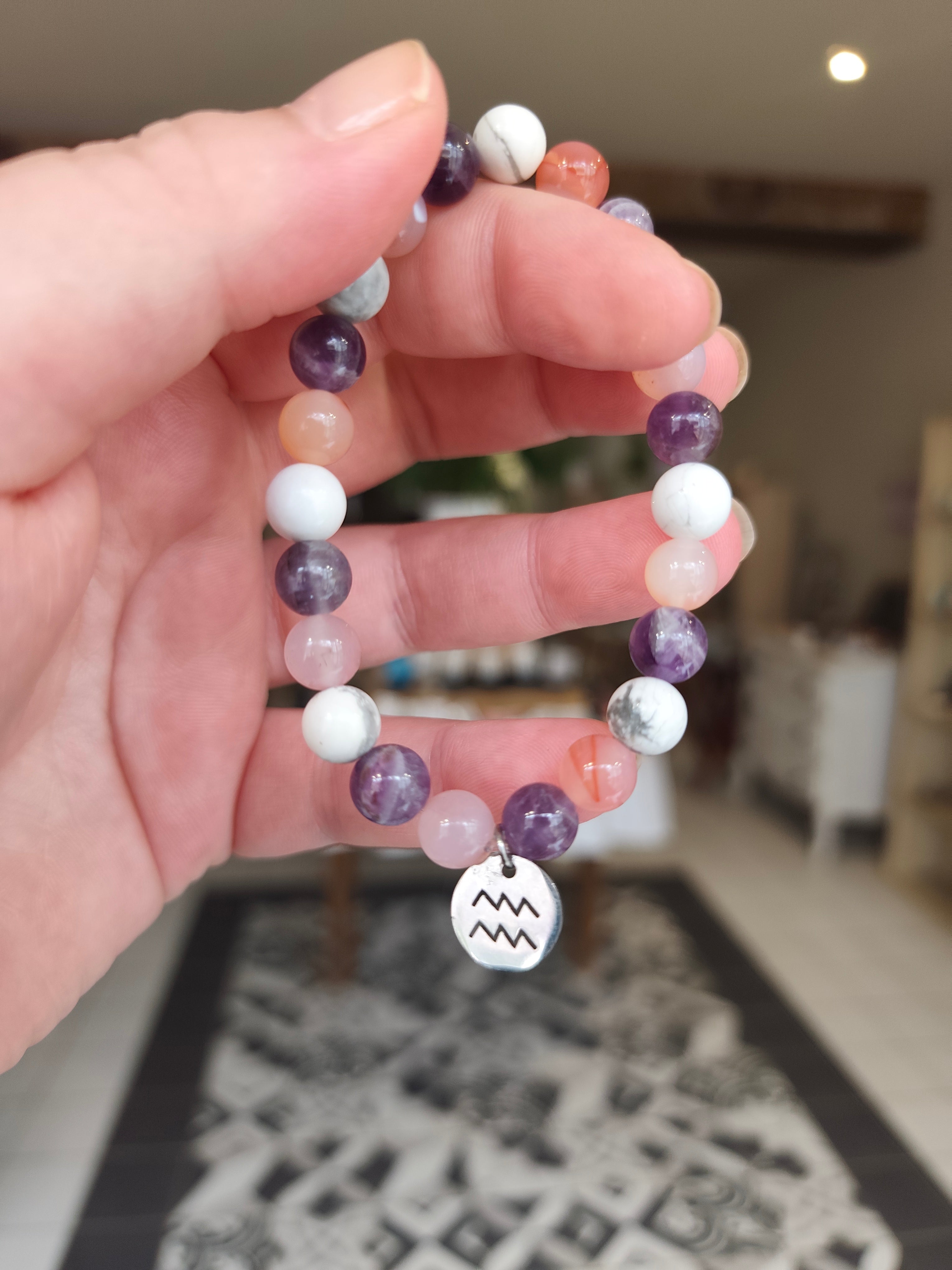 Bracelet Astro Verseau ♒ — Howlite, Agate rose & Améthyste