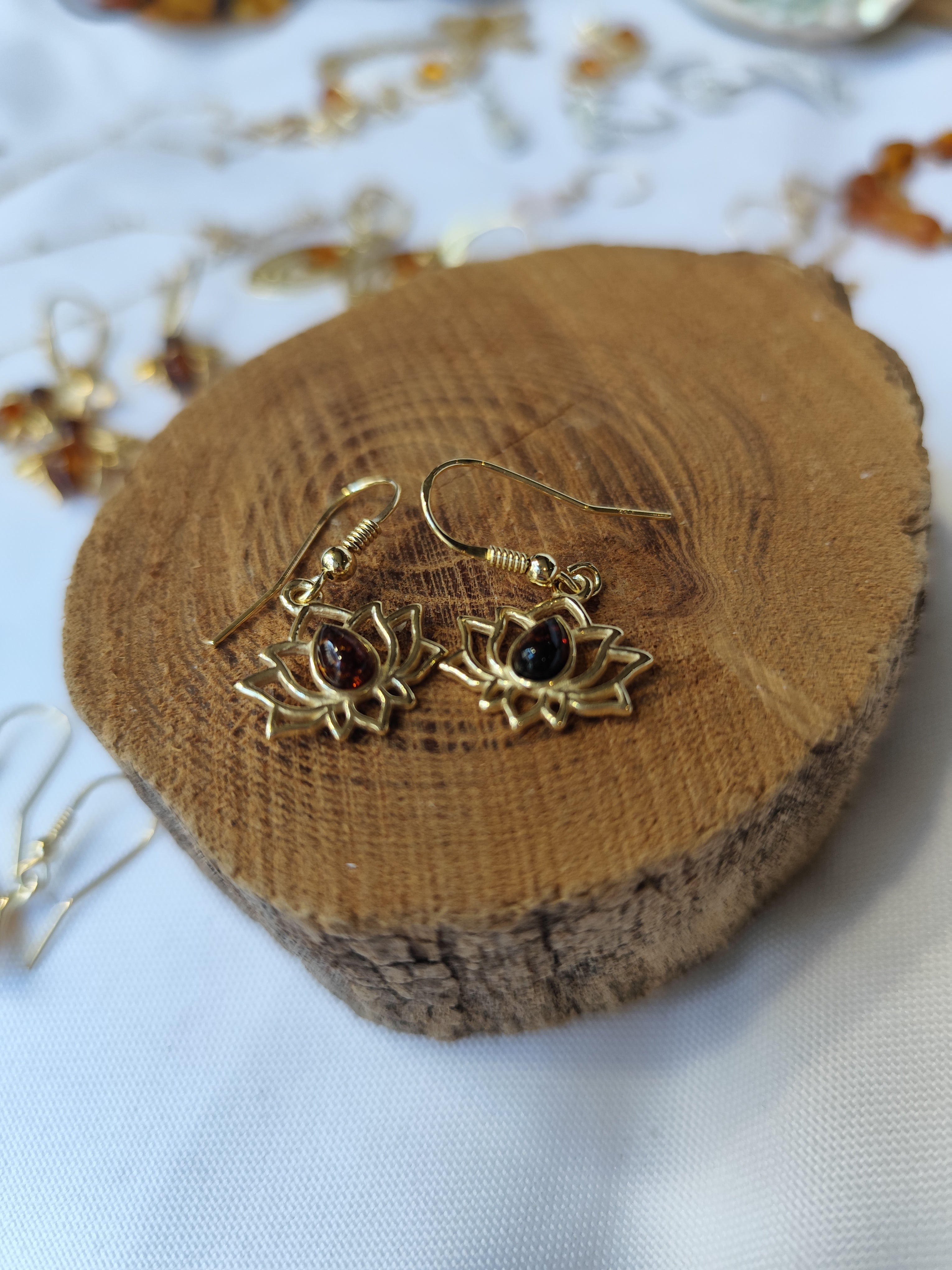 Boucle d'oreille Lotus Ambre