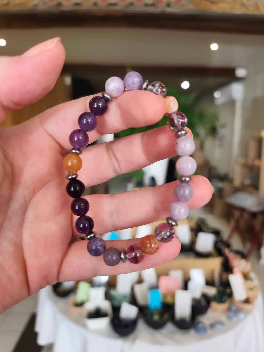 Bracelet Sweet Purple / Améthyste, lépidolite , pierre de soleil, amétrine