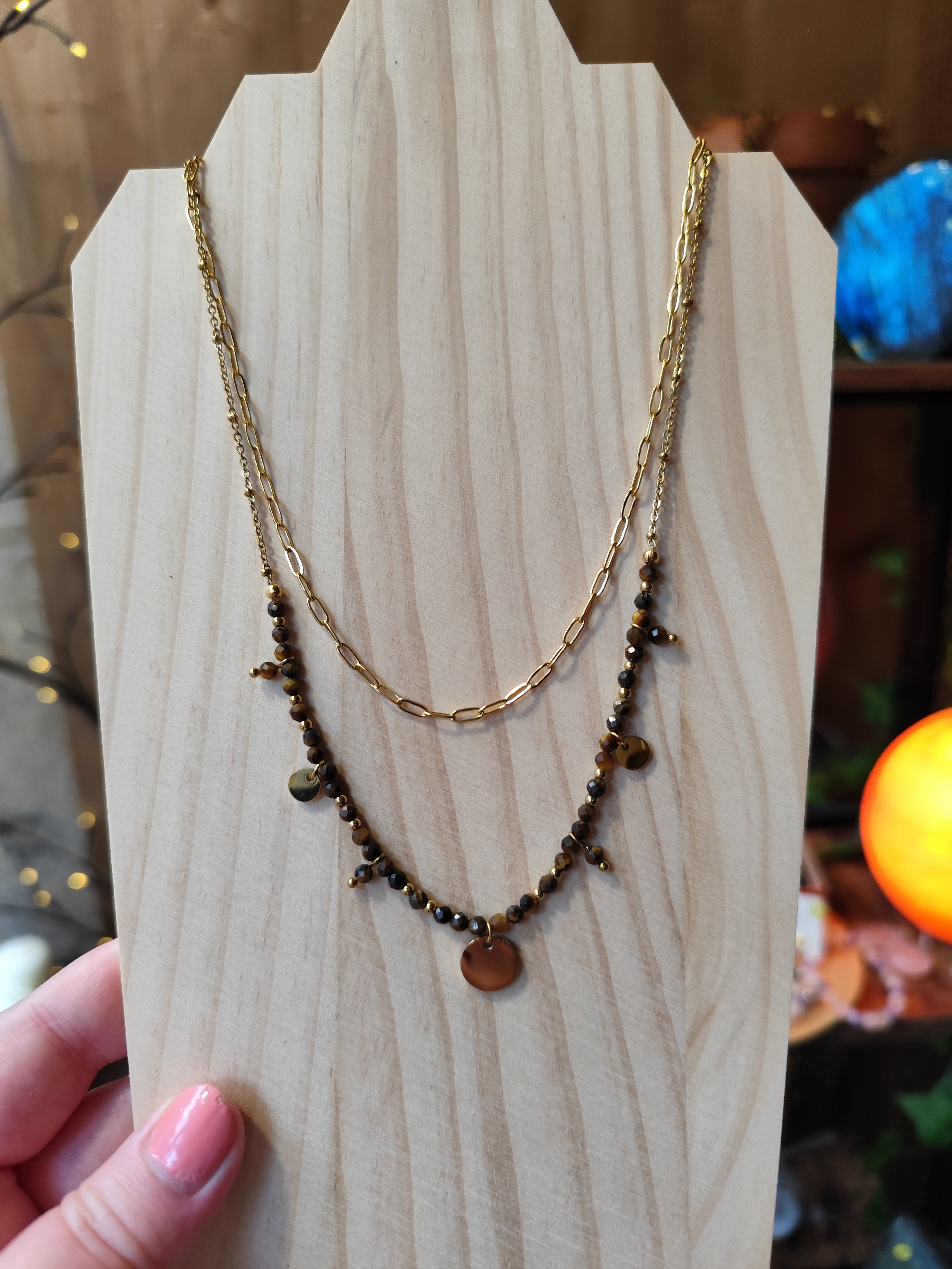 Collier acier inoxydable, tendance, Iris Oeil de tigre