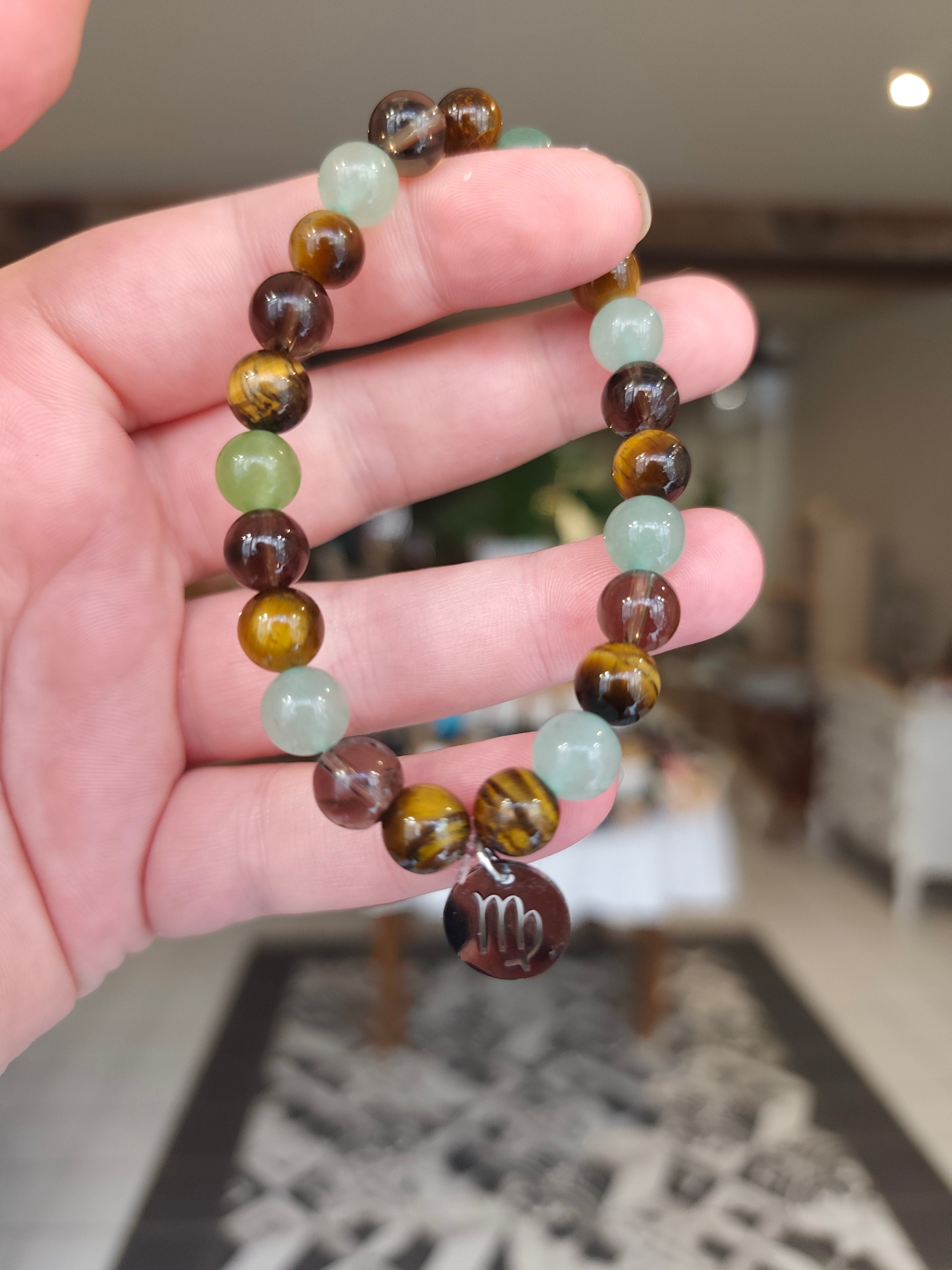 Bracelet Astrologique Vierge ♍ – Aventurine Verte, Œil de Tigre & Quartz Fumé